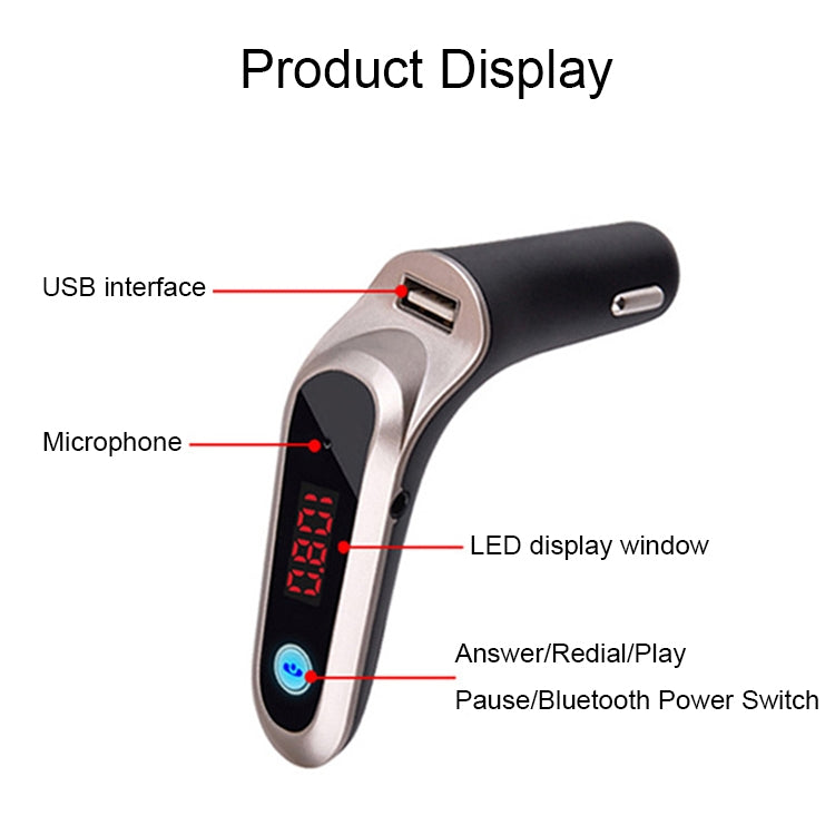 S7 Smart Digital Display Music Player Calling Car Charger, Color: Silver - Bluetooth Car Kits by PMC TechLife | Online Shopping South Africa | PMC TechLife