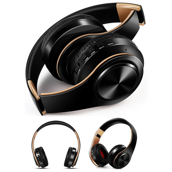 LPT660 Bluetooth Wireless Headset HIFI Stereo Sports Headphones(Black+Gold)