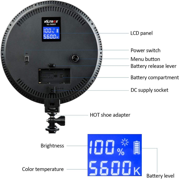 VILTROX VL-500T Intelligent Digital Display Circular LED Photography Fill Light - free shipping - PMC Jewellery - Order now!
