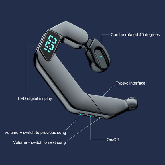 V19 Bone Conduction Digital Display Stereo Hanging Ear Sports Bluetooth Headset(Pink)