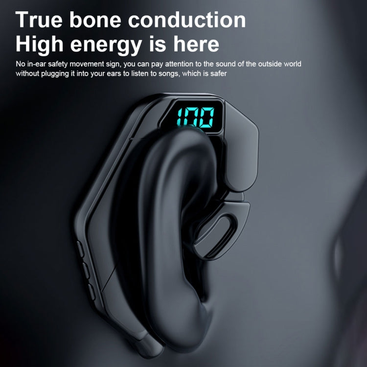 V19 Bone Conduction Digital Display Stereo Hanging Ear Sports Bluetooth Headset(White)