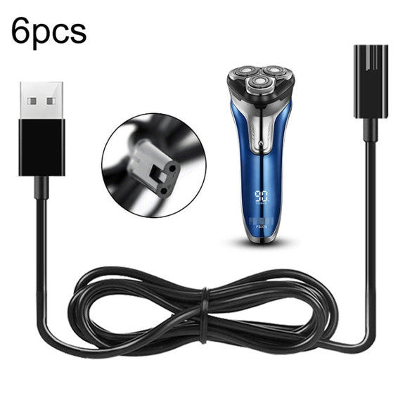 6pcs Electric Shaver USB Charging Cable for FLYCO Razor FS372 FS373 FS871 FS375 FS339 FS378 FS376 FS867, Color: Shiny Shell