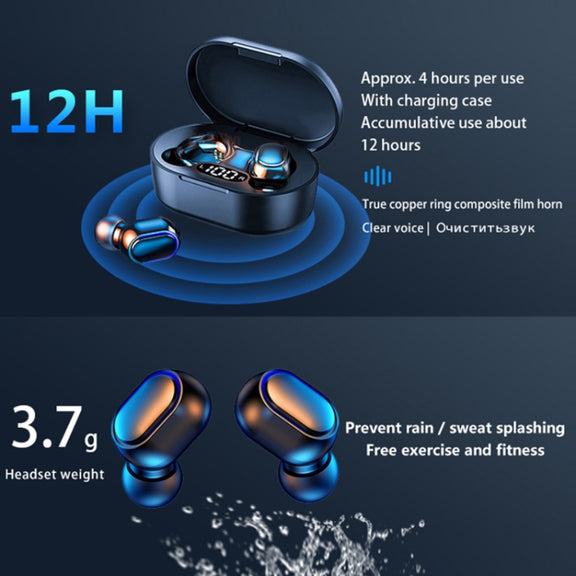 E7s Digital Sports Water-resistant TWS Bluetooth 5.0 In-Ear Headphones(White)