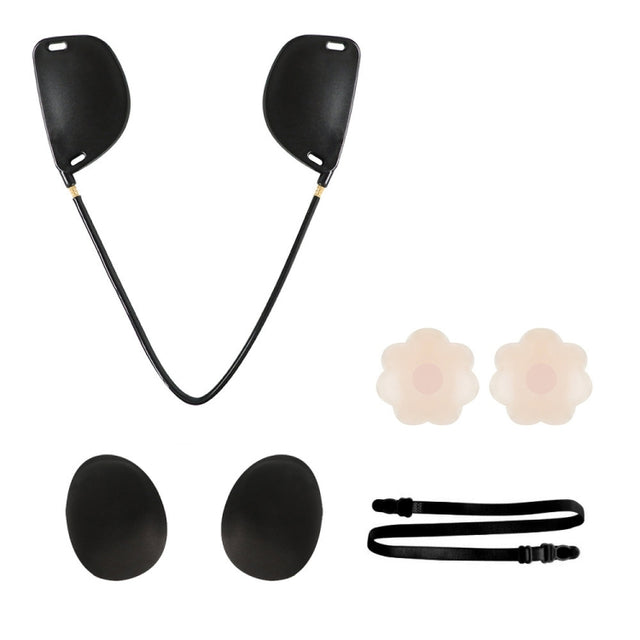 XD00001 Molding Silicone Nipple Sticker Frontless Bra Adjustable Anti-sag Push-up Bra Kit(V-type Black)