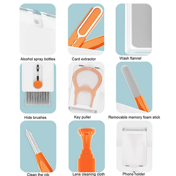 Q11 11-in-1 Multifunctional Bluetooth Headset Cleaning Pen Computer Keyboard Cleaning Kit(Orange Red)