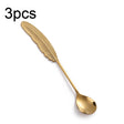 304 Stainless Steel Feather Spoon Fork Literary Tableware,Style: 3pcs Spoon-Titanium Gold - free shipping - PMC TechLife - Order now!