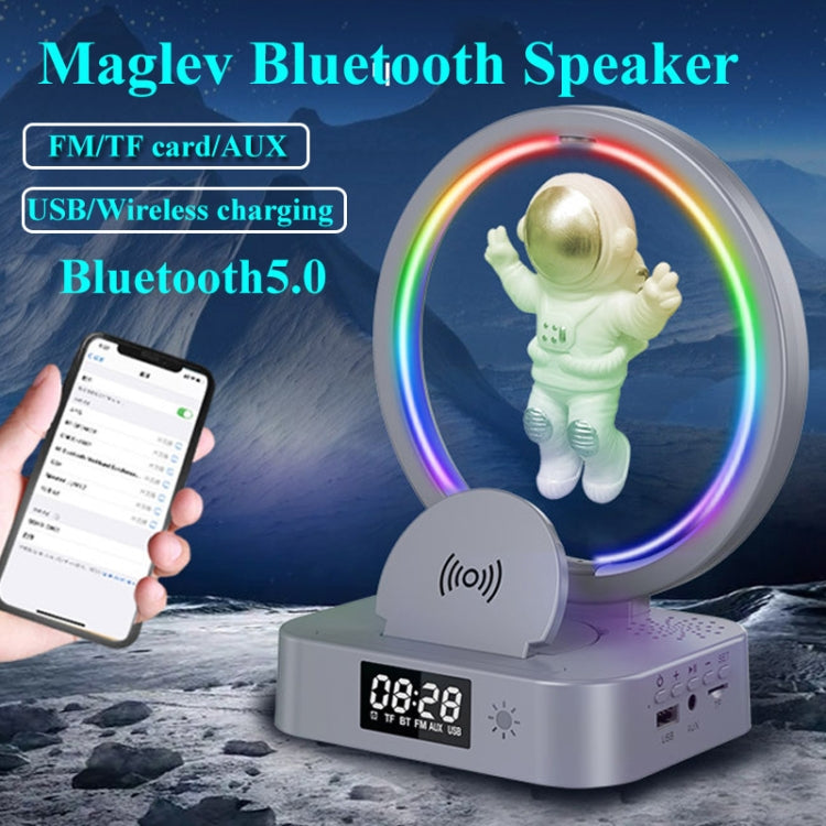 Y-558 Magnetic Levitation Astronaut TWS Bluetooth Speaker With RGB Light,Style: Silver Wireless Charging