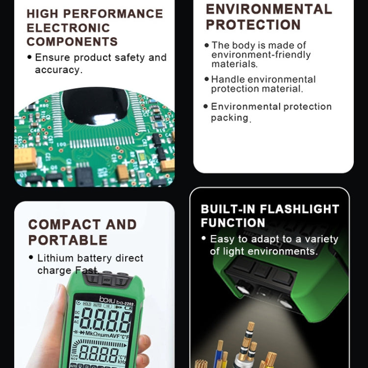 BAKU BA-2201 Digital Multimeter Electrician Maintenance Resistance Tester(Green) - free shipping - PMC Jewellery - Order now!