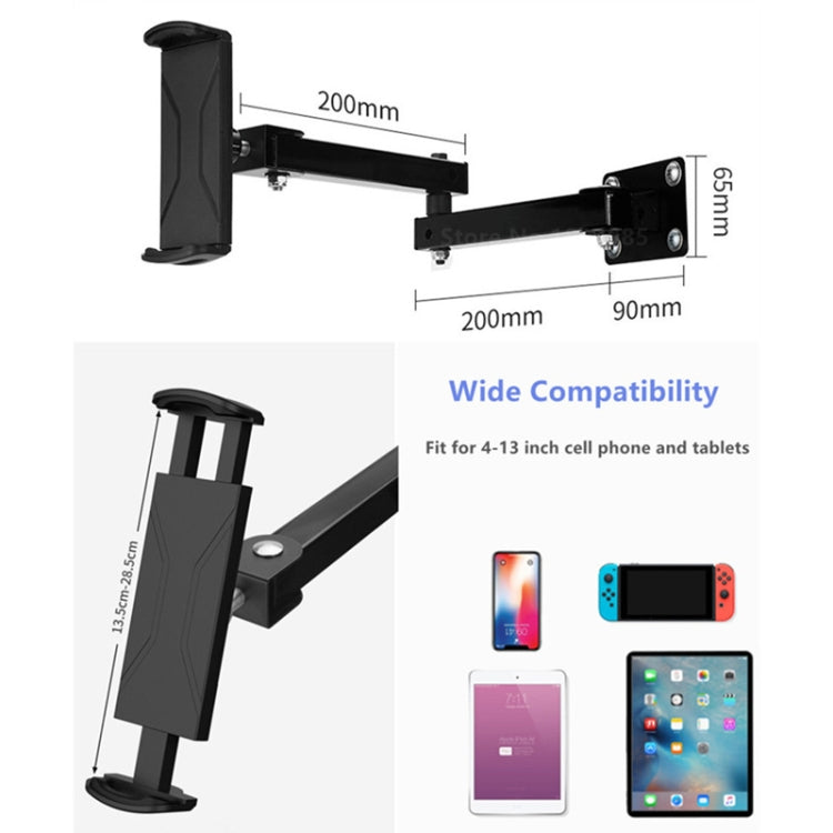 Wall Mount Tablet Cell Phone Stand Long Arm Stretchable Holder for 4-13 inch Devices(Two Sections) - free shipping - PMC Jewellery - Order now!