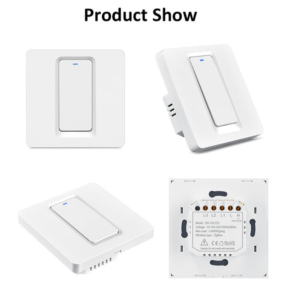 Tuya ZigBee Smart Single-fire Zero-fire Sharing Switch Phone Control Voice Panel EU Plug, Spec: 1 Button