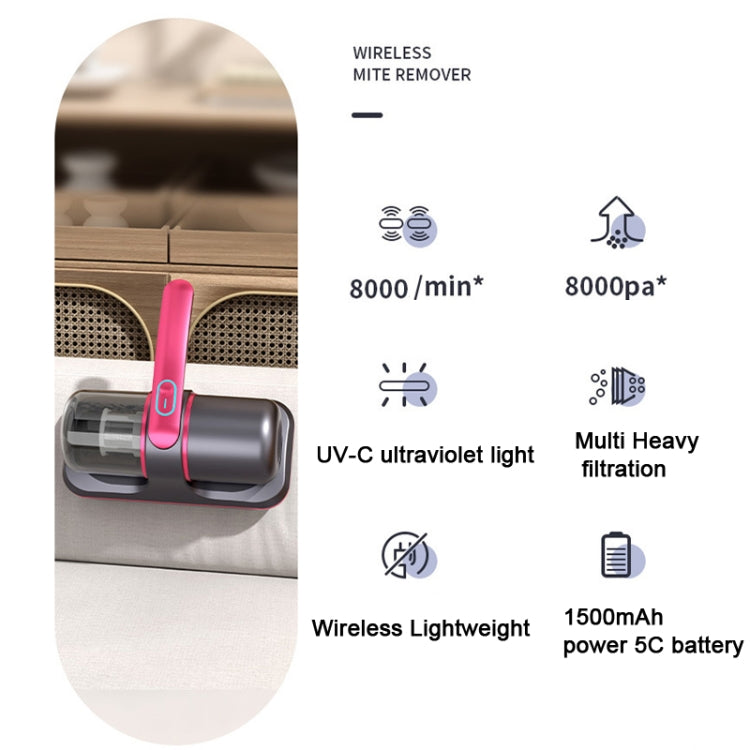 100W 8000 Pa Wireless Charging Mite Removal Instrument Vacuum Cleaner UV Sterilization Machine(Red) - Handheld Cleaner & Mops by PMC TechLife | Online Shopping South Africa | PMC TechLife | Buy Now Pay Later Mobicred