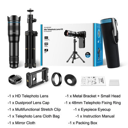 Apexel APL-36XJJ020 36X HD Telescope Universal Telephoto Phone Lens + Clip + Tripod Set - free shipping - PMC Jewellery - Order now!