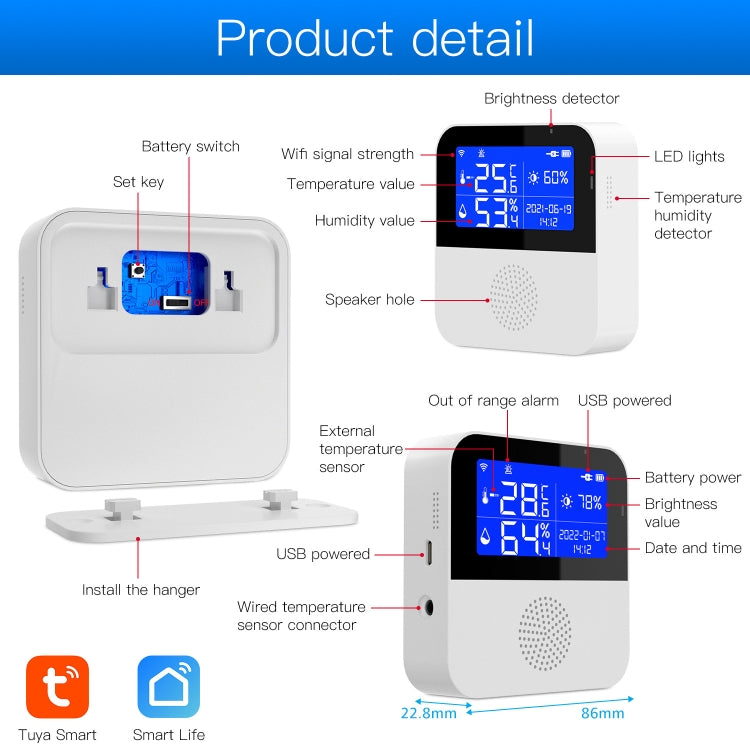 Tuya WIFI Temperature And Humidity Sensor With 2.9inch LCD Display,Spec: With Sensing Line - Home Automation Modules by PMC TechLife | Online Shopping South Africa | PMC TechLife