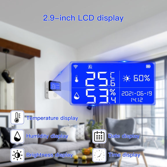 Tuya WIFI Temperature And Humidity Sensor With 2.9inch LCD Display,Spec: With Sensing Line