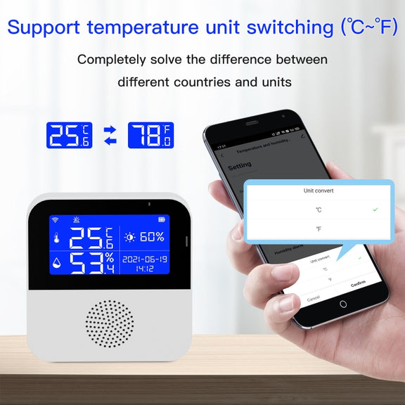 Tuya WIFI Temperature And Humidity Sensor With 2.9inch LCD Display,Spec: With Sensing Line