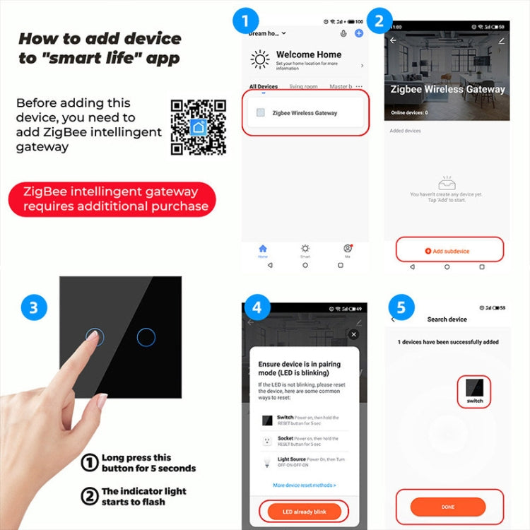 Tuya ZigBee Zero Firewire Touch Wall Remote Control Switch Light Control Voice Switch EU Plug, Style: 1 Gang (Black) - Smart Switch by PMC TechLife | Online Shopping South Africa | PMC TechLife