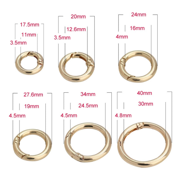 20pcs Zinc Alloy Spring Ring Metal Open Bag Webbing Keychain, Specification: 6 Points Light Gold