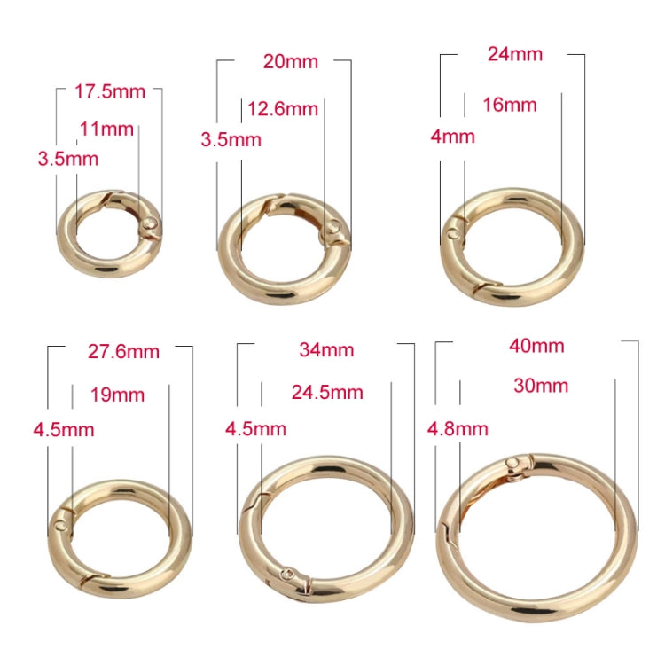 20pcs Zinc Alloy Spring Ring Metal Open Bag Webbing Keychain, Specification: 6 Points Light Gold