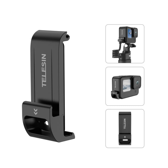 For GoPro Hero11 Black / HERO10 Black /9 Black TELESIN Weather-resistant Side Cover Easy Removable Charging Cover Port(Black)