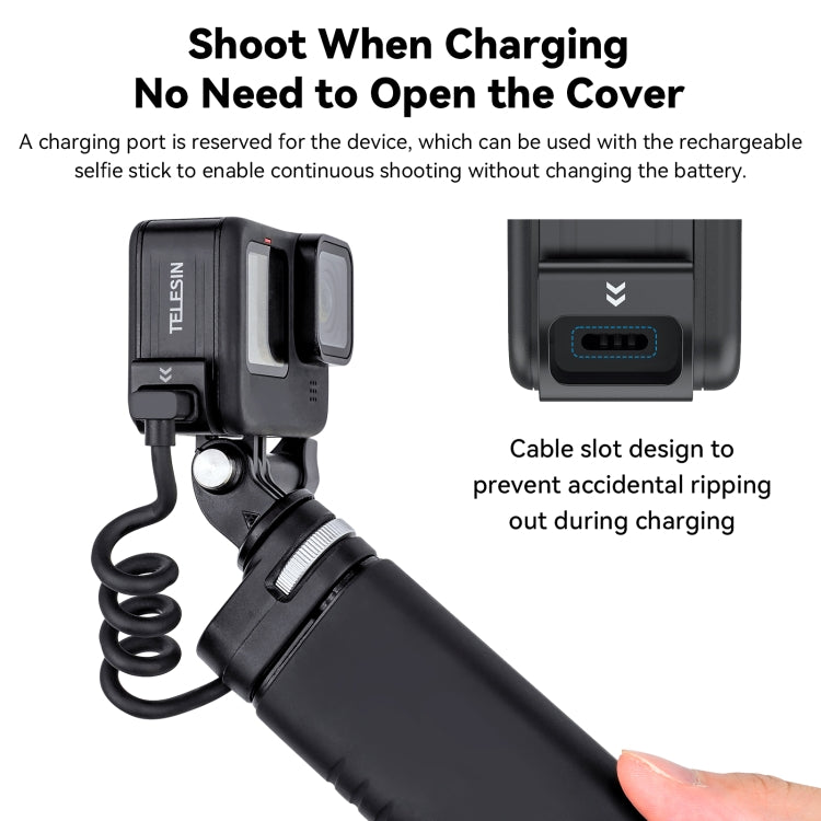 For GoPro Hero11 Black / HERO10 Black /9 Black TELESIN Weather-resistant Side Cover Easy Removable Charging Cover Port(Black) - free shipping - PMC Jewellery - Order now!