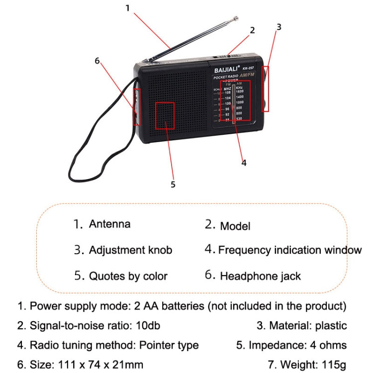 BAIJIALI BJL228 Retro Portable Two Band FM AM Radio Built-in Speaker(Black) - Radio Player by BAIJIALI | Online Shopping South Africa | PMC Jewellery | Buy Now Pay Later Mobicred