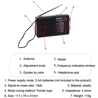 BAIJIALI BJL228 Retro Portable Two Band FM AM Radio Built-in Speaker(Black) - Radio Player by BAIJIALI | Online Shopping South Africa | PMC Jewellery | Buy Now Pay Later Mobicred