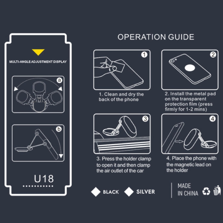 U18 Mini Car Foldable Rotating Magnetic Mobile Phone Navigation Holder(Black) - free shipping - PMC TechLife - Order now!