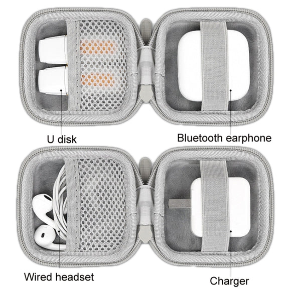 Baona BN-F003 Leather Digital Headphone Cable U Disk Storage Bag, Specification: Rectangular Gray