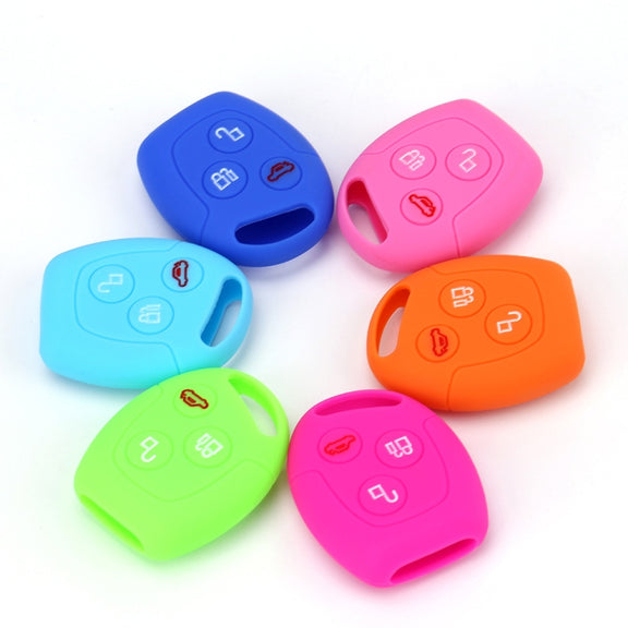 For Ford Transit/Focus 2pcs 3-Button Silicone Key Protector(Pink)