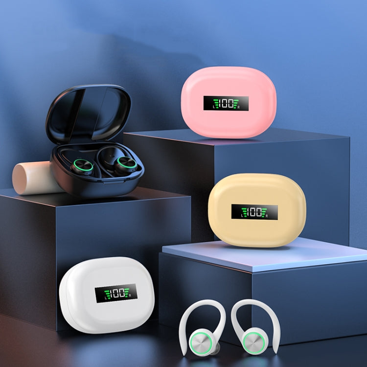 R201 With Charging Bin Hanging Ear Stereo Digital Display Bluetooth Earphones(White)