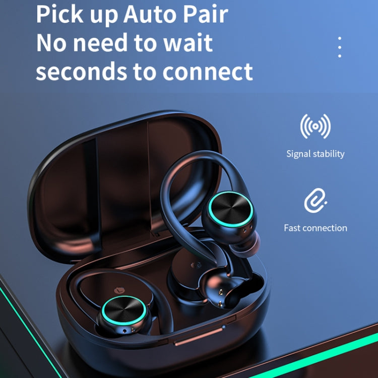 R201 With Charging Bin Hanging Ear Stereo Digital Display Bluetooth Earphones(White) - Bluetooth Earphone by PMC TechLife | Online Shopping South Africa | PMC TechLife