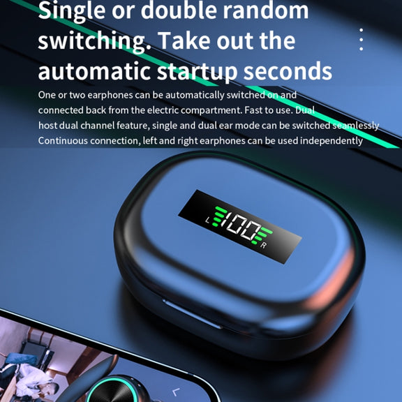R201 With Charging Bin Hanging Ear Stereo Digital Display Bluetooth Earphones(White)