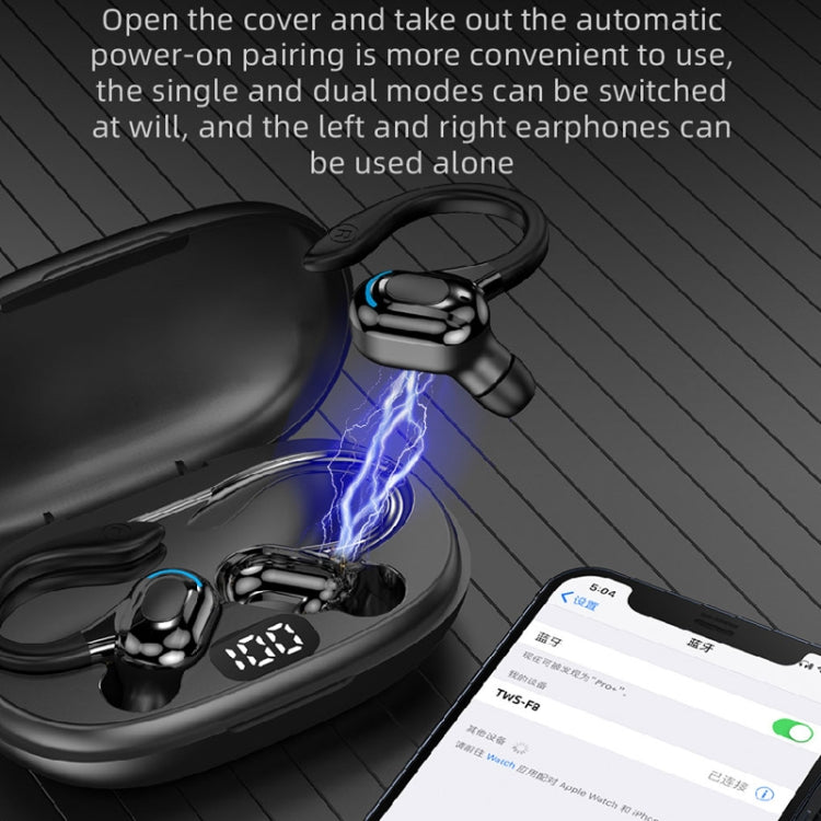 F8 Hanging Ear Stereo Wireless Bluetooth Earphones With Charging Bin(Blue Double Ear) - Bluetooth Earphone by PMC TechLife | Online Shopping South Africa | PMC TechLife