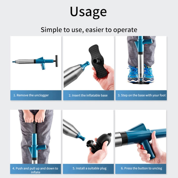 Toilet Pipe Dredger Toilet Sewer Floor Drain Clogged Household High Pressure Pneumatic Tool(Gray) - free shipping - PMC TechLife - Order now!