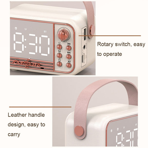 S11 Handheld Retro Alarm Clock Bluetooth Speaker Desktop Portable Clock(Pink)