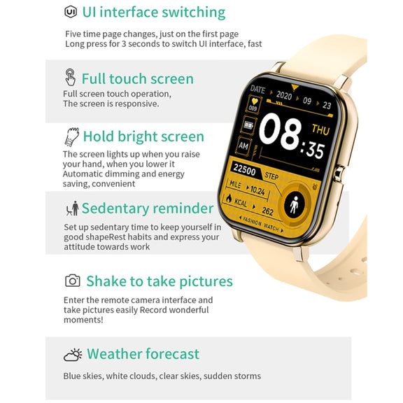 H10 1.69 inch Screen Bluetooth Call Smart Watch, Support Heart Rate/Blood Pressure/Sleep Monitoring, Color: Gold Net+Silicone