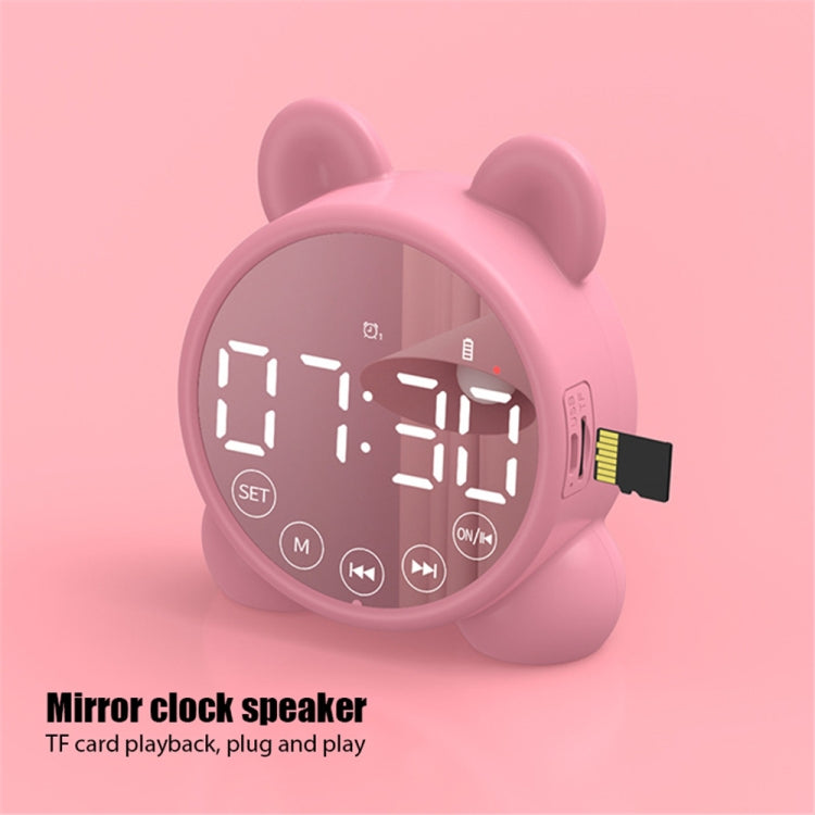 P1 Mini Card Mirror Clock Wireless Bluetooth Speaker with FM Radio(Pink) - Mini Speaker by PMC TechLife | Online Shopping South Africa | PMC TechLife