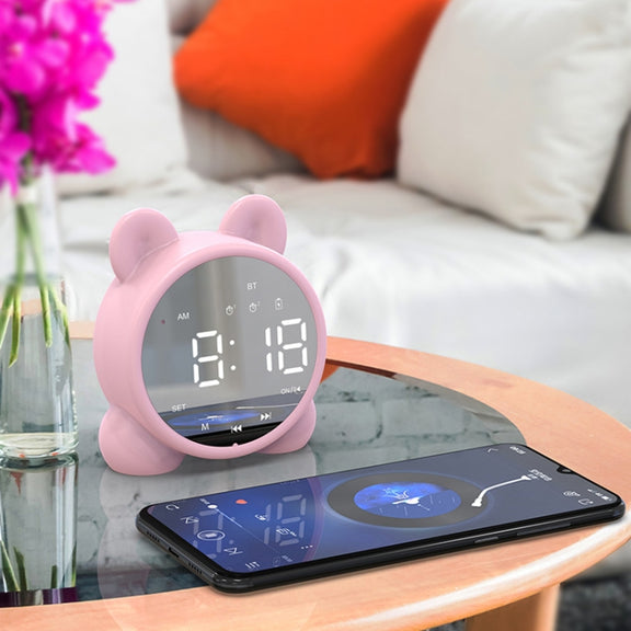 P1 Mini Card Mirror Clock Wireless Bluetooth Speaker with FM Radio(White)