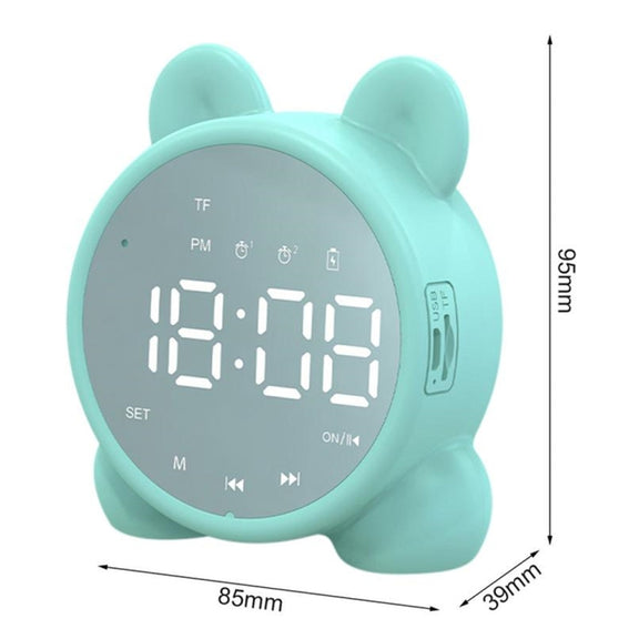 P1 Mini Card Mirror Clock Wireless Bluetooth Speaker with FM Radio(White)