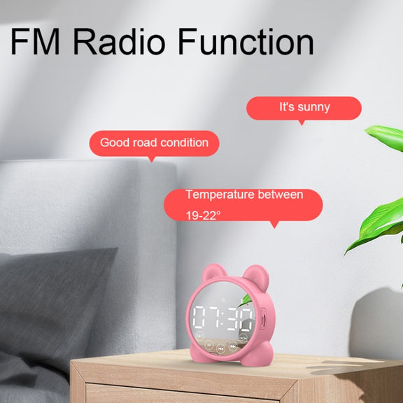 P1 Mini Card Mirror Clock Wireless Bluetooth Speaker with FM Radio(White)