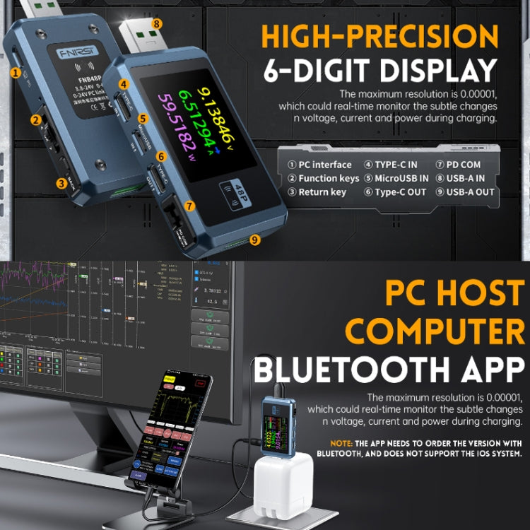 FNIRSI FNB48P USB Mobile Phone DC Power Charger Detector, Color: Without Bluetooth Black - free shipping - PMC TechLife - Order now!