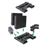 For PS4 / PS4 Slim / PS4 Pro Cooling Fan Stand Console Vertical Stand Cooler with Dual Controller Charger(Black)