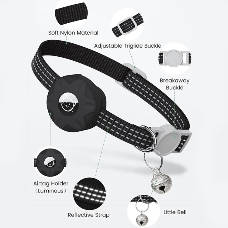 For AirTag Tracker Silicone Case Reflective Pet Cat Collar With Bell(Black) - free shipping - PMC TechLife - Order now!