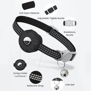 For AirTag Tracker Silicone Case Reflective Pet Cat Collar With Bell(Black)