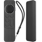 For Apple TV Siri Remote 2/3 AhaStyle PT166 Remote Controller Silicone Protective Case Striped Non-Slip Anti-Drop Cover(Black)