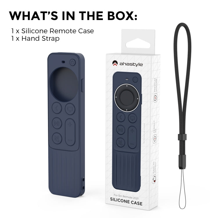 For Apple TV Siri Remote 2/3 AhaStyle PT166 Remote Controller Silicone Protective Case Striped Non-Slip Anti-Drop Cover(Midnight Blue)