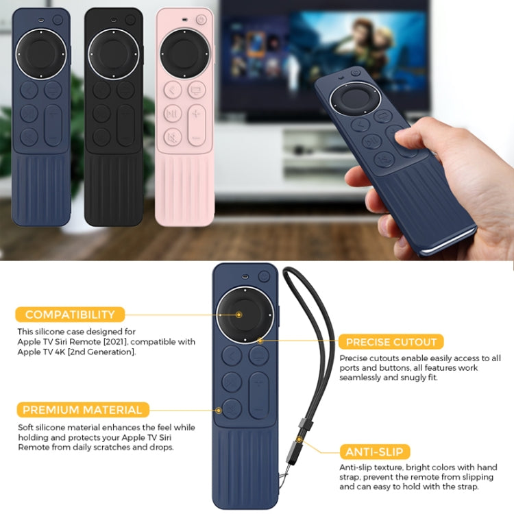 For Apple TV Siri Remote 2/3 AhaStyle PT166 Remote Controller Silicone Protective Case Striped Non-Slip Anti-Drop Cover(Pink)
