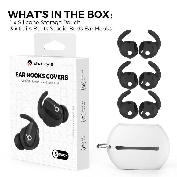 For Beats Studio Buds AhaStyle PT172 Earphone Silicone Ear Caps, Style: Earcap x 3+Case (Black) - Anti-dust & Ear Caps by AhaStyle | Online Shopping South Africa | PMC TechLife | Buy Now Pay Later Mobicred