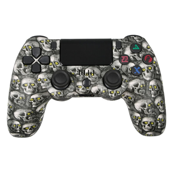 For PS4 Wireless Bluetooth Game Controller With Light Strip Dual Vibration Game Handle(Green Eye Skull)