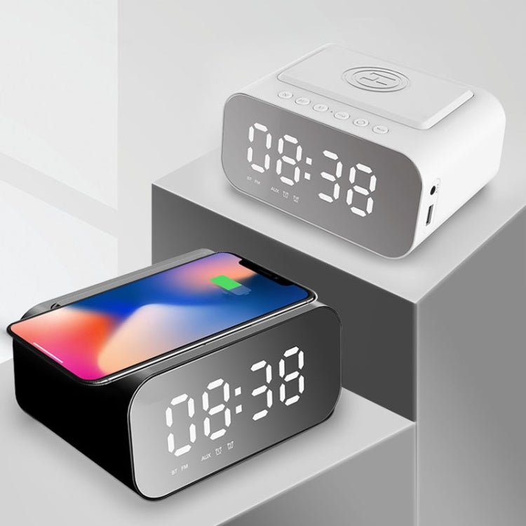 BT510 15W LED Clock Wireless Charging Bluetooth Speaker Multifunctional Smart Mirror Alarm Clock Audio(Iron Black) - Desktop Speaker by PMC TechLife | Online Shopping South Africa | PMC TechLife